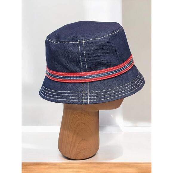 Vintage Coach Denim Striped Fedora Hat Size P/S